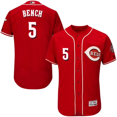 Reds #5 Johnny Bench Red Flexbase Authentic Collection Stitched MLB Jersey - Click Image to Close